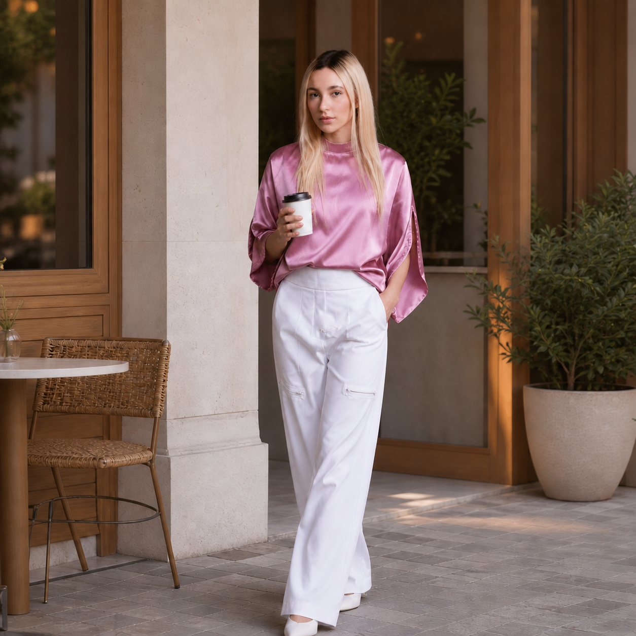 Lila Blouse en uso cotidiano — Leslie Serratos