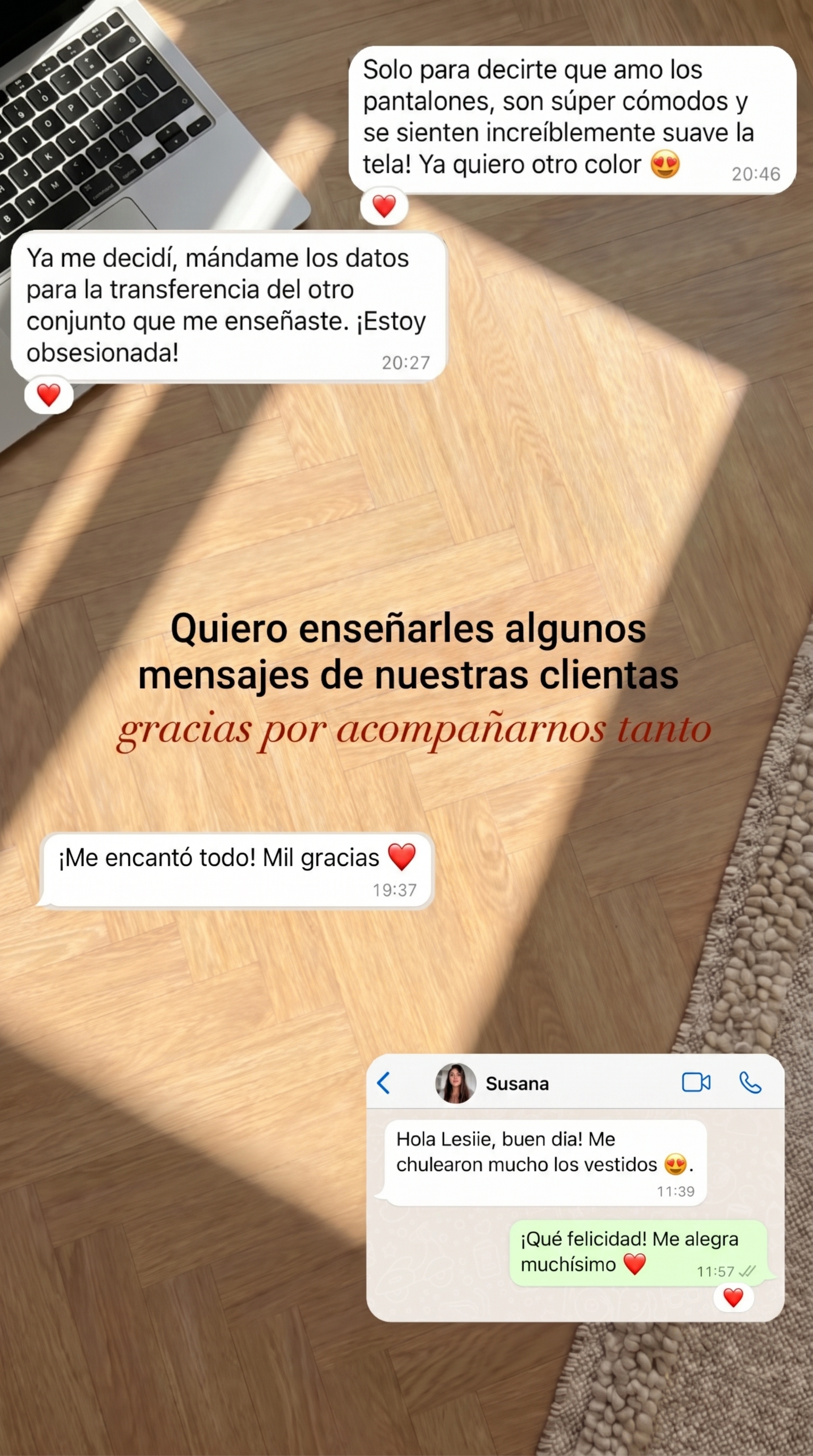 Más capturas de WhatsApp de clientas con sus comentarios sobre las piezas.